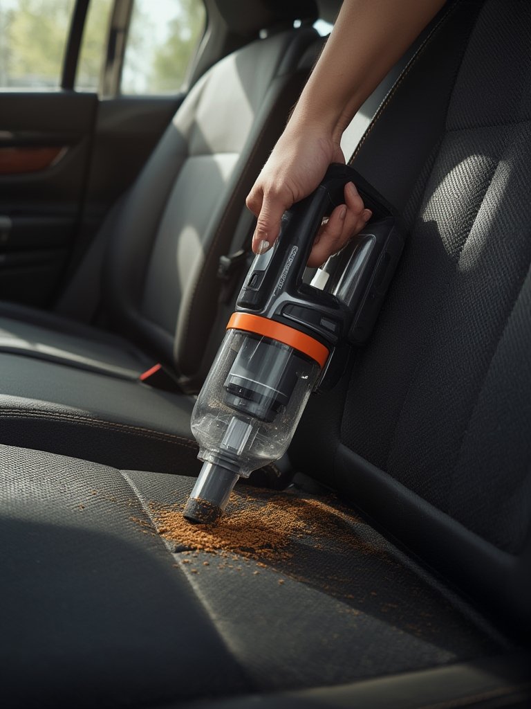 handheld vacuum in action