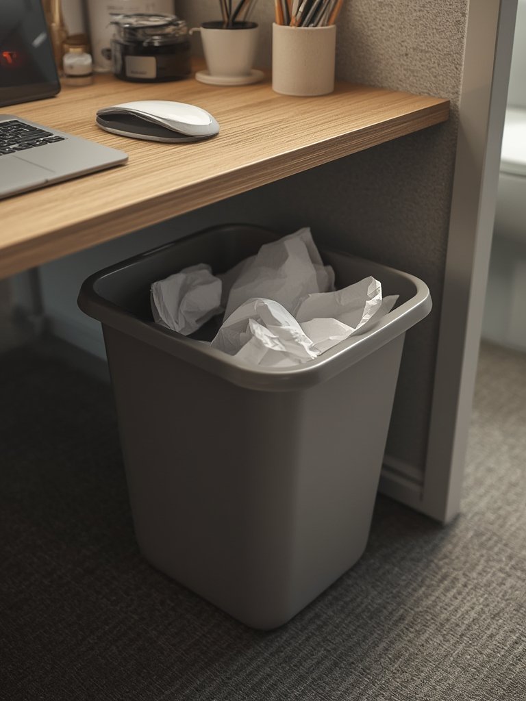 resin wastebasket in action